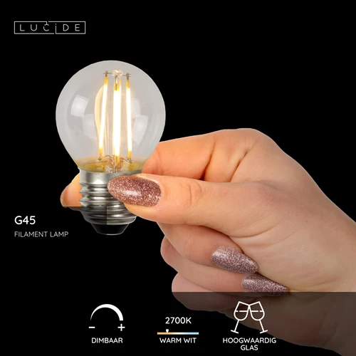 Lucide G45 - Filament lamp - Ø 4,5 cm - LED Dimb. - E27 - 1x4W 2700K - Transparant - USP
